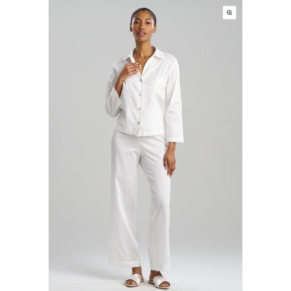 Natori Cotton Sateen Embroidered Essentials Notch Pajama Set Size Medium - Picture 1 of 9